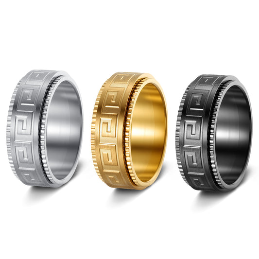 Planderful Titanium Steel Ring Rotating Decompression Anti Anxiety Ruyi Great Wall Pattern Unisex Jewelry For Couples