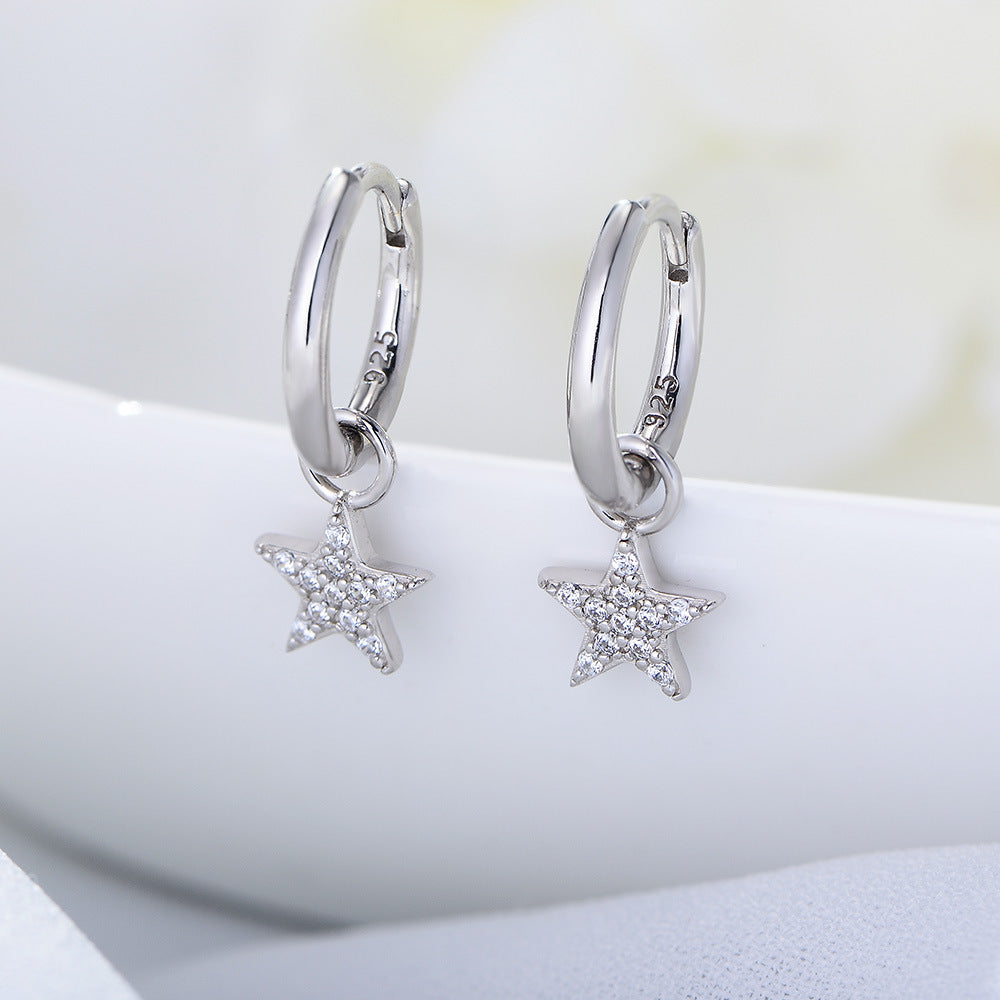 S925 Sterling Silver Pentagram Earrings Short Earrings