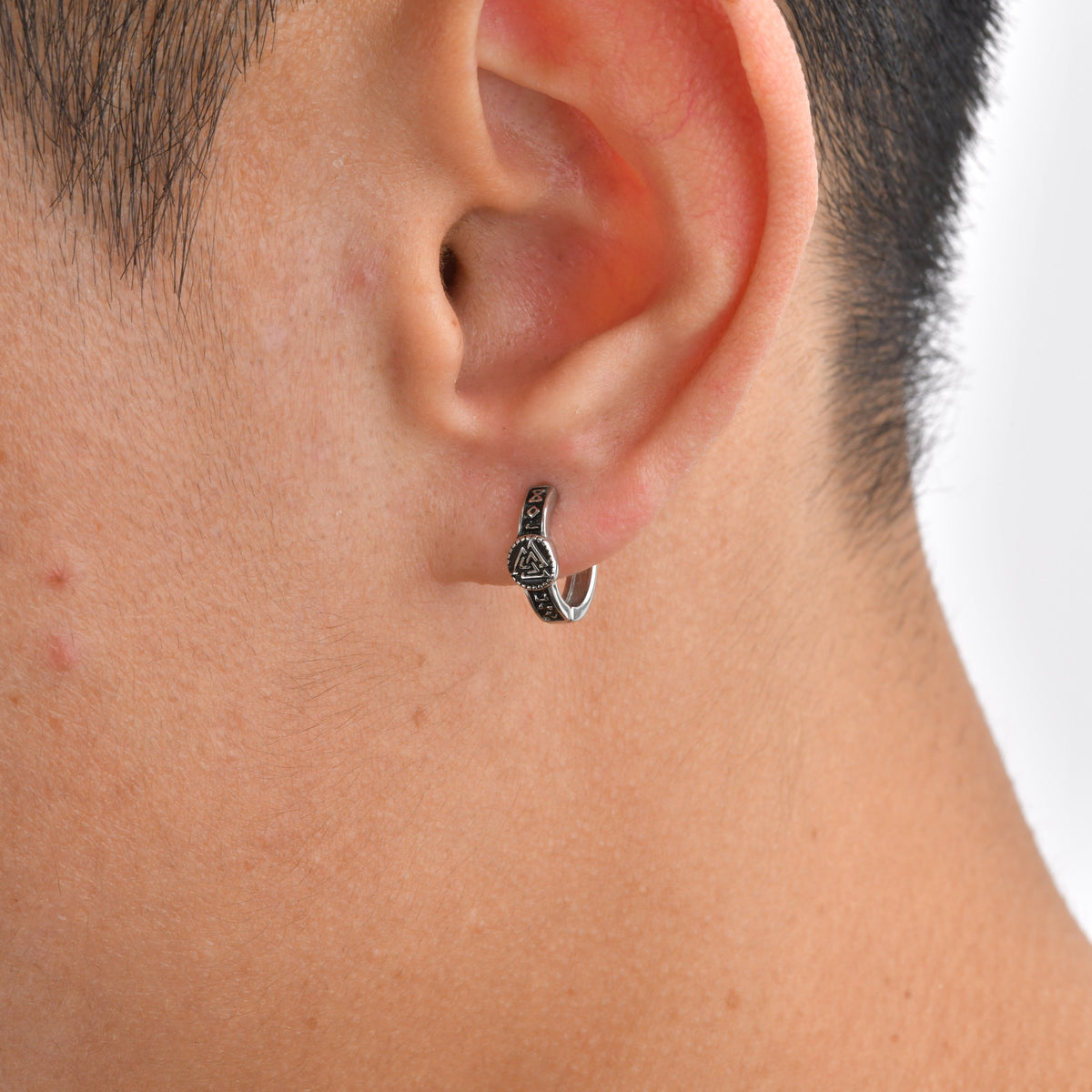 Norse Symbol Hinged Hoop Earrings — 2 Silver Styles