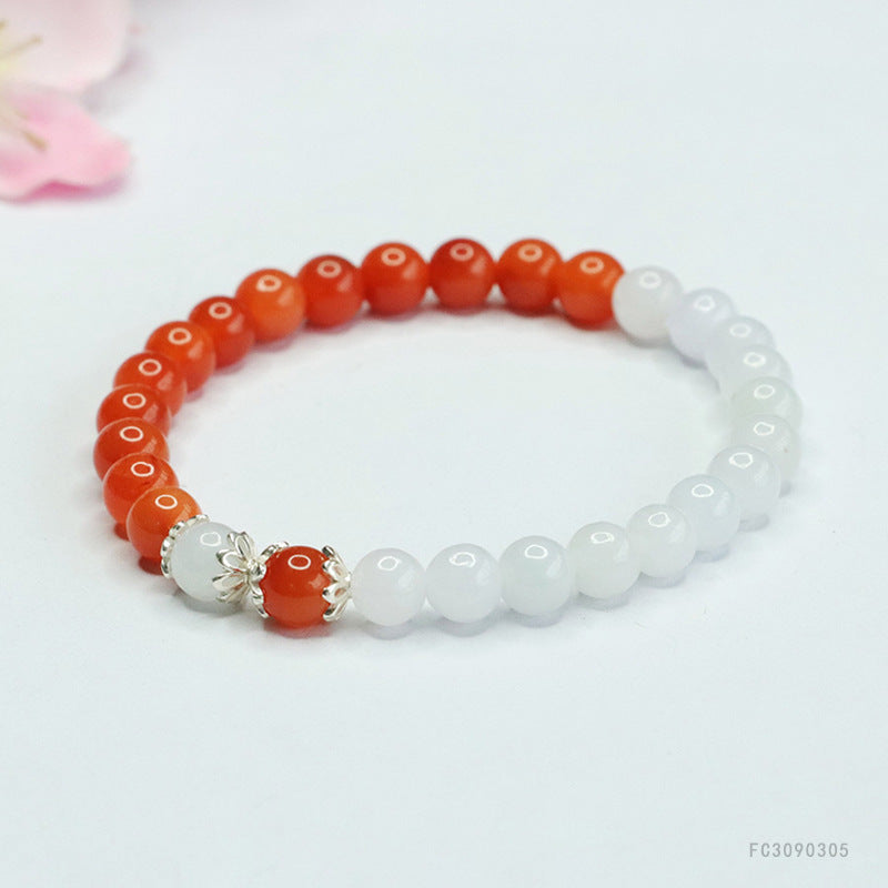 Jadeite Round Bead & Golden Silk Jade 6 mm Beaded Bracelet