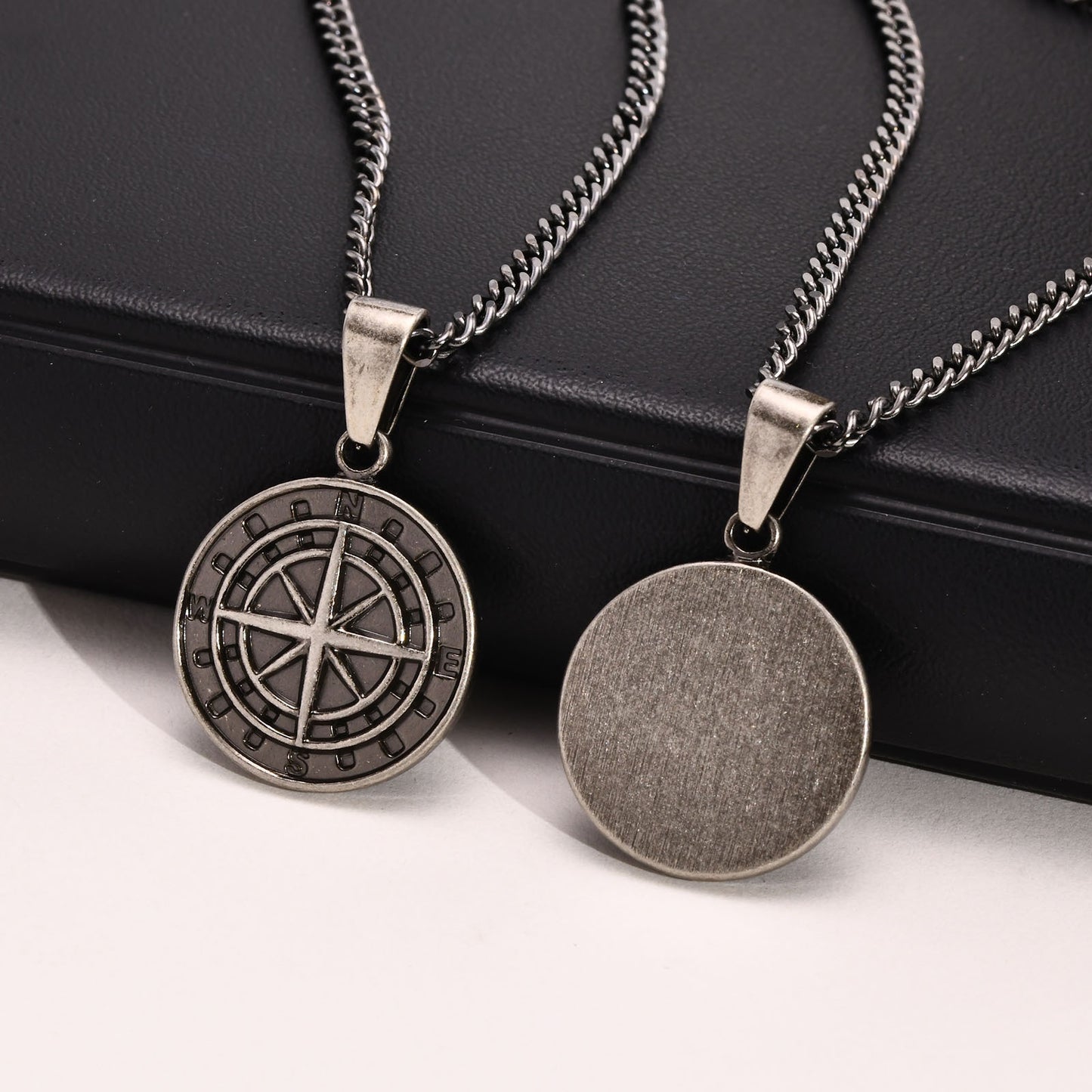 Stainless Steel Compass Pendant Gold Coin Compass Necklace
