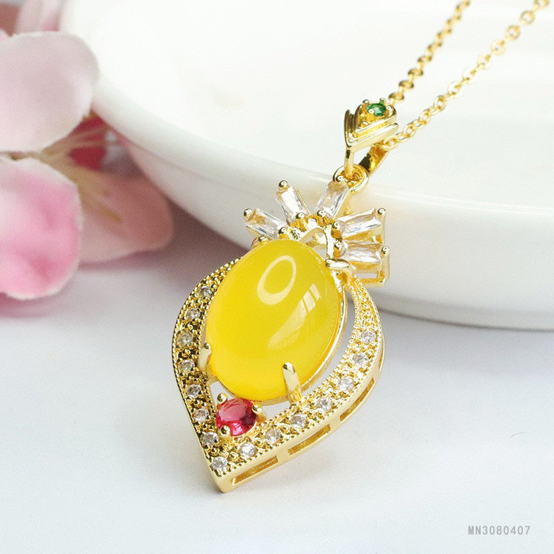 Yellow Chalcedony Heart Pendant — No Chain
