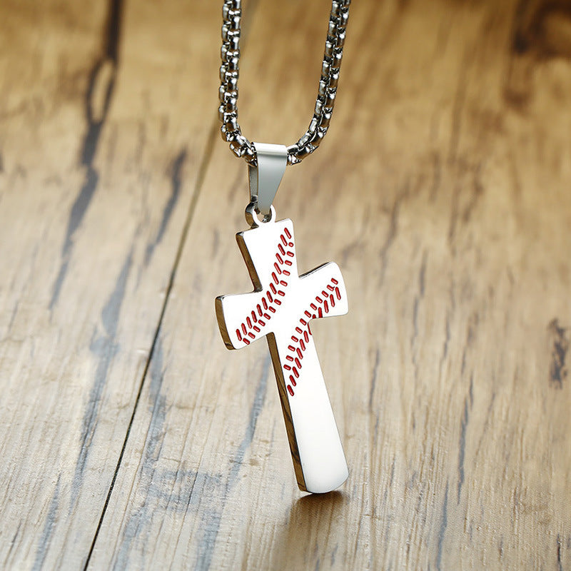 Sports Style Trendy Men's Stainless Steel Baseball Cross Pendant