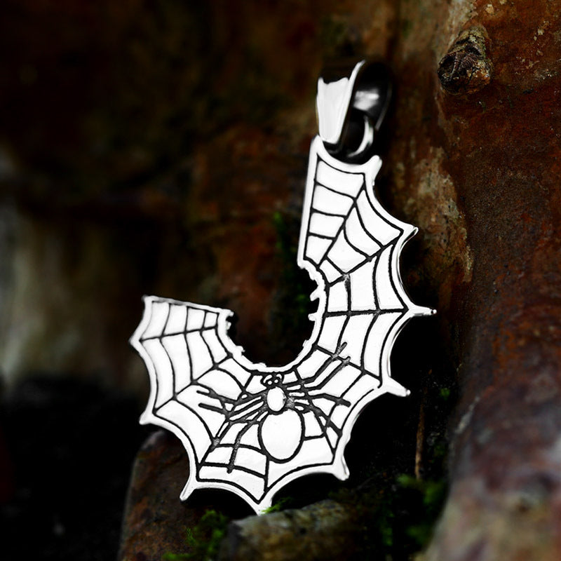 Gothic-Inspired Titanium Steel Spider Web Pendant for Men - Wholesale Dark Fashion Accessory