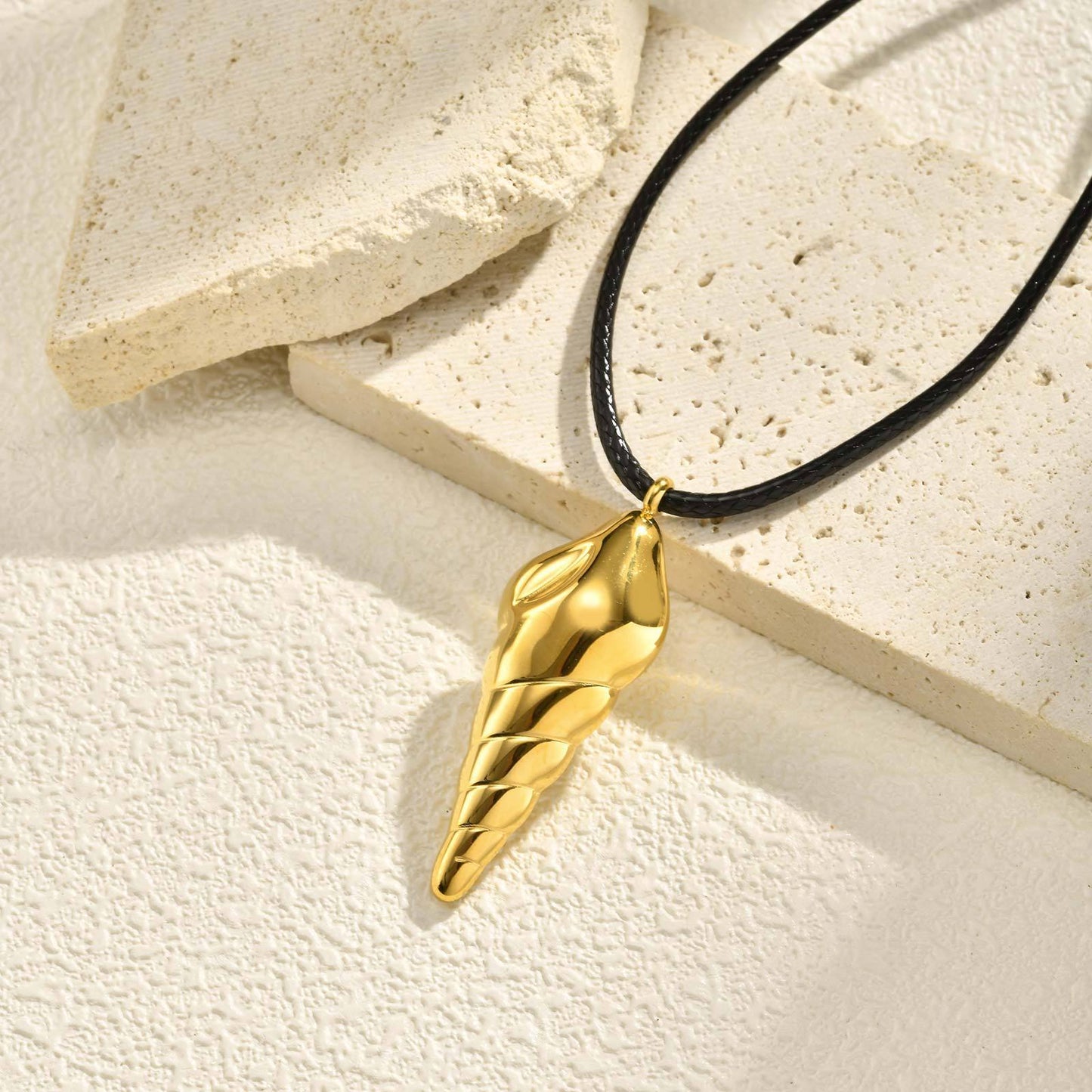 Stainless Steel Geometric Hollow Pendant Star Conch Small Flower Wax Rope Necklace