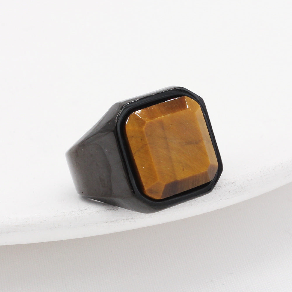 Planderful Tiger Eye Titanium Steel Ring For Men Unisex Protection Statement Durable Style