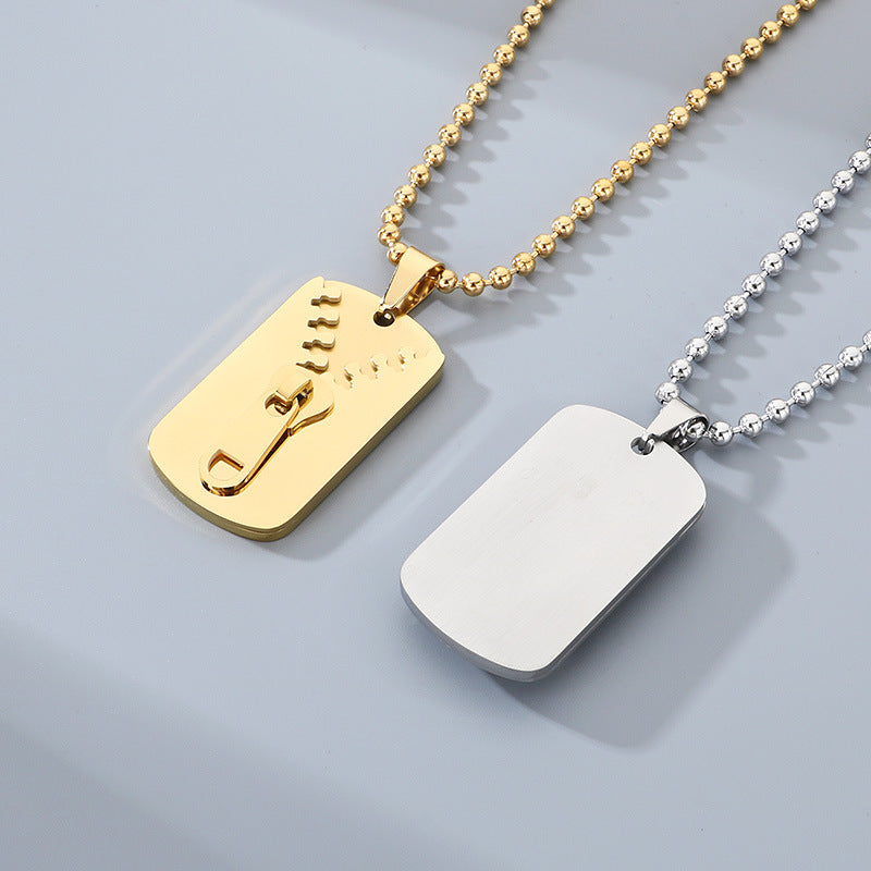 Simple Design Three-Dimensional Zipper, Military Brand Titanium Steel Necklace, Men's And Women'S Couples'