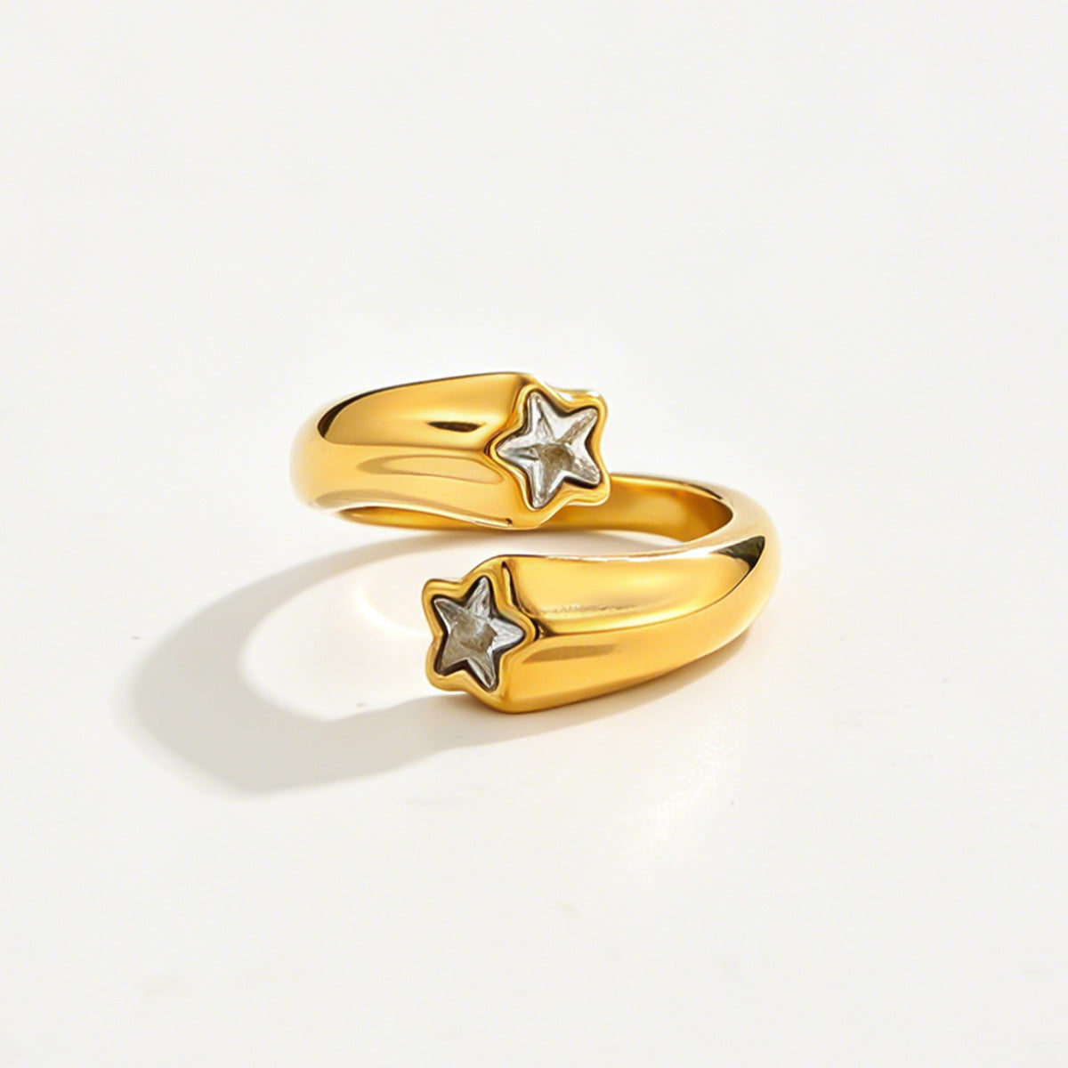 Planderful Pentagram Zircon Ring For Women Open Stainless Steel Statement Jewelry