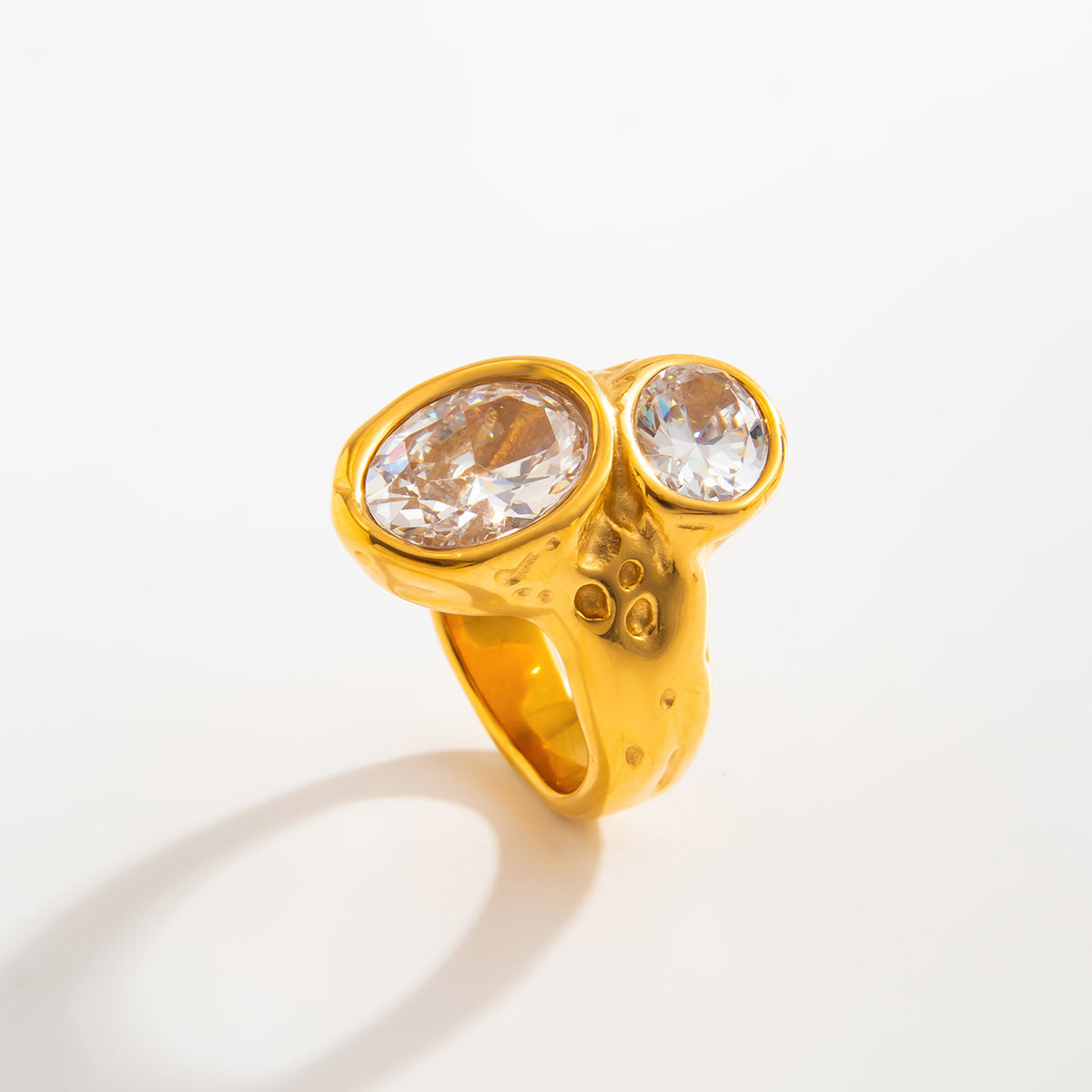 Planderful Stainless Steel Ring With Lava Texture And Zircon Inlays For Women Statement Jewelry