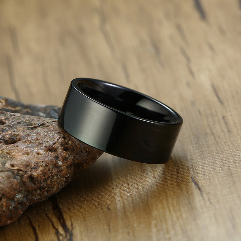 8MM Titanium Steel Bare Body Ring Black Men's Trendy Ring