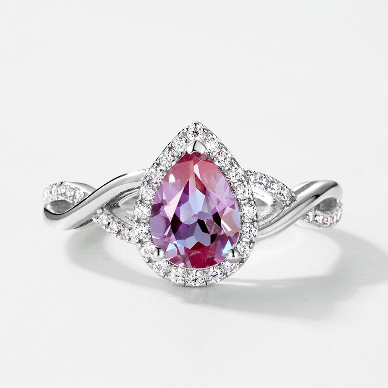 Planderful Jewelry Alexandrite Ring In Sterling Silver Water Drop Design For Everyday Luxury