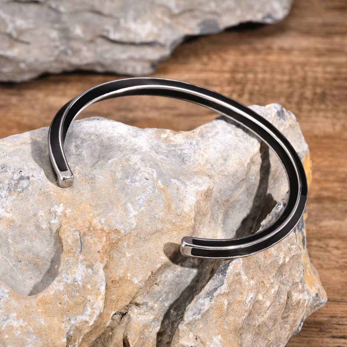 Stainless Steel Mobius Steel Black Open Bracelet Men's