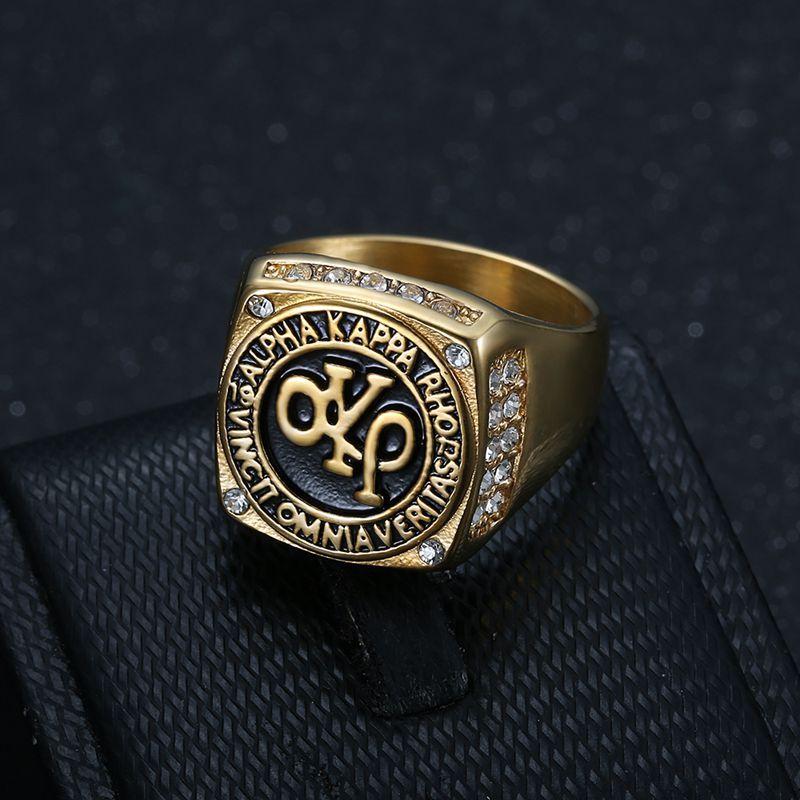 Mens Ring Stainless Steel Gold Plated Rhinestone AKP Planderful Everyday Genie Size 7 to 13
