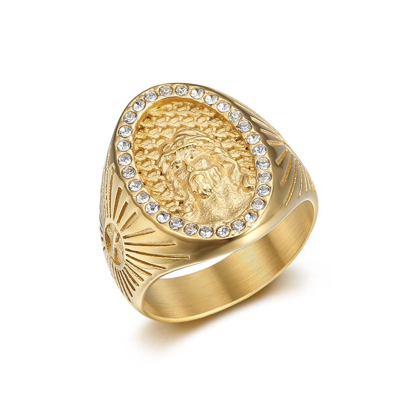 Planderful Jesus Cross Ring Stainless Steel With Zircon For Hip Hop Fashion Enthusiasts