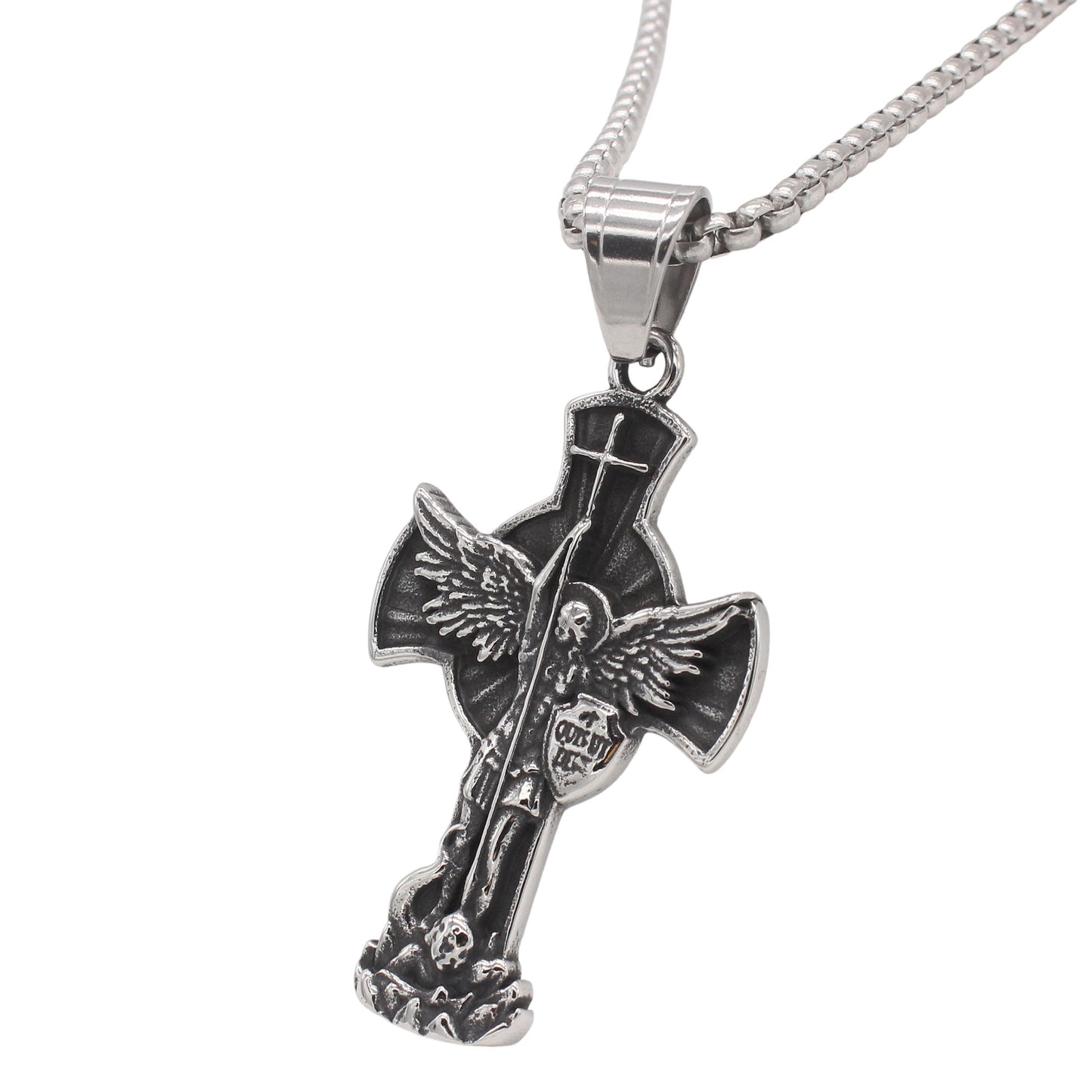 Planderful Jewelry Vintage Angel Wing Cross Pendant In Titanium Steel For Men Collection
