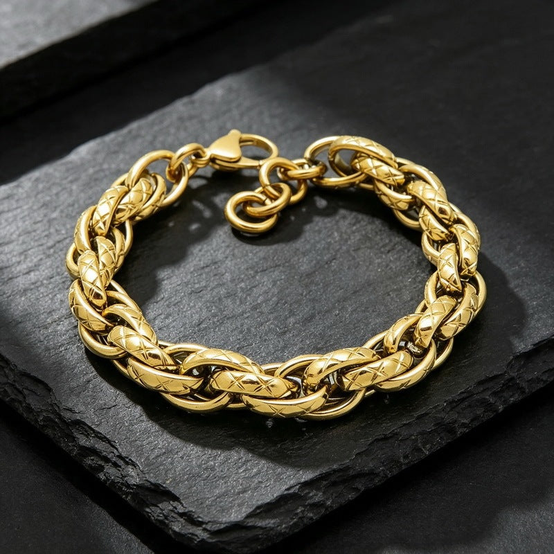 Hip-Hop Niche 11mm Thick X-Pattern Twist Rope Stainless Steel Bracelet Men's Hip-Hop
