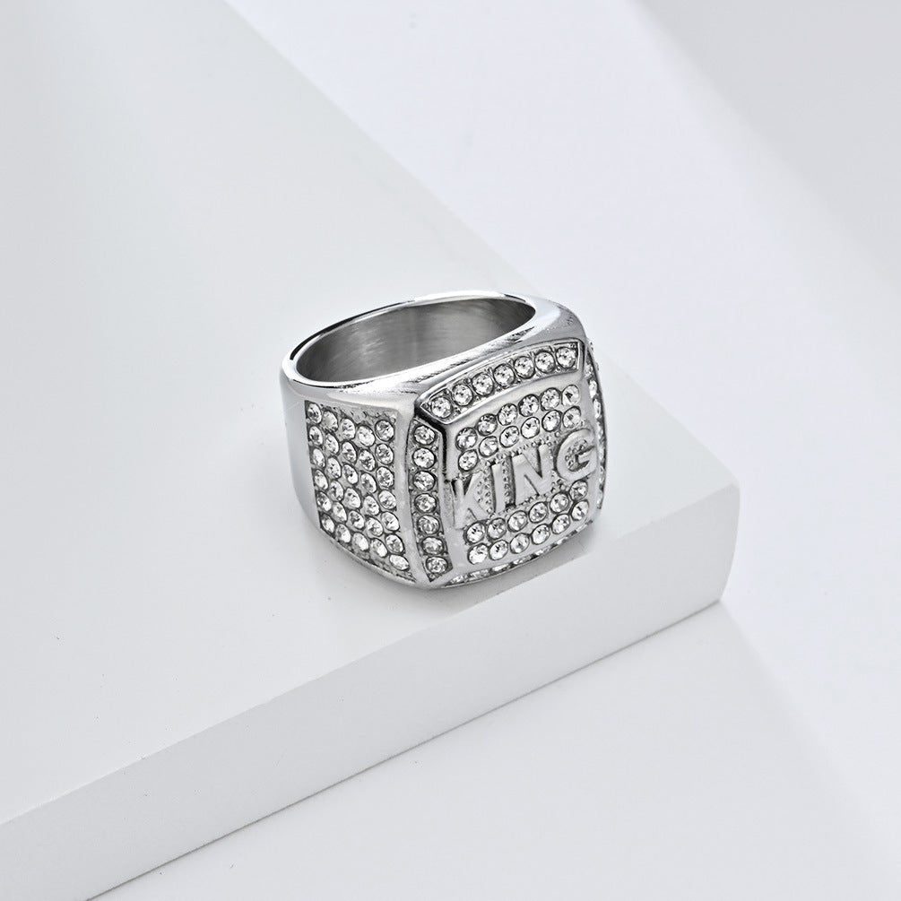 European and American Hip Hop King Ring in Titanium Steel