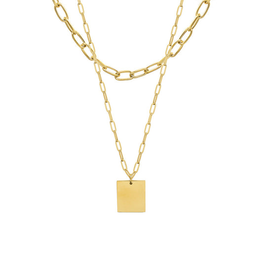 French Square Vintage Double Stacked Clavicle Chain Necklace