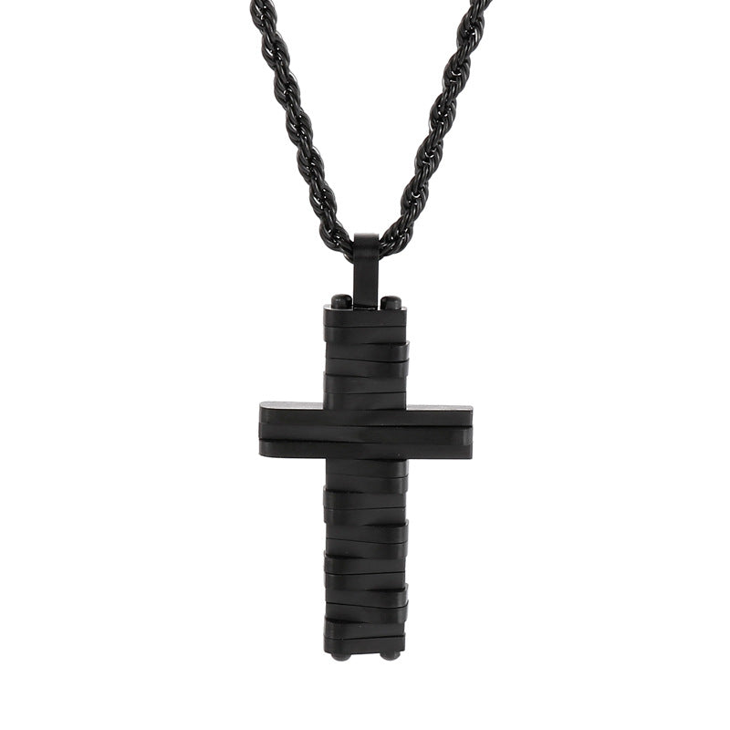 Hip-Hop Men's Personalized Irregular Cross Pendant Necklace in Stainless Steel and Titanium