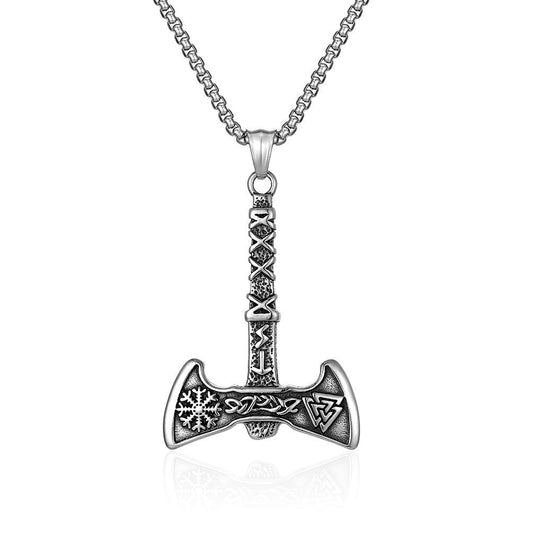 Retro Nordic Viking Axe Titanium Steel Pendant Necklace