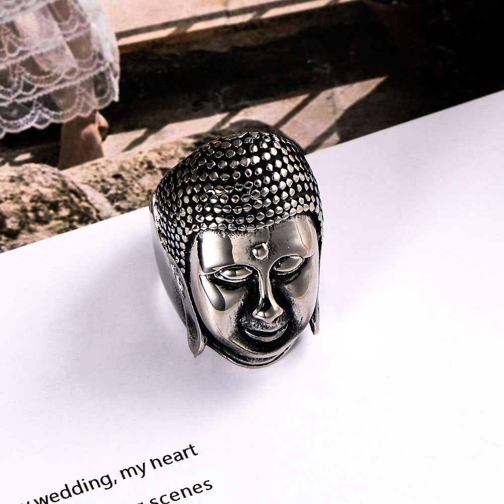 Chinese Buddha Head Titanium Ring For Men Size 7 To 12
