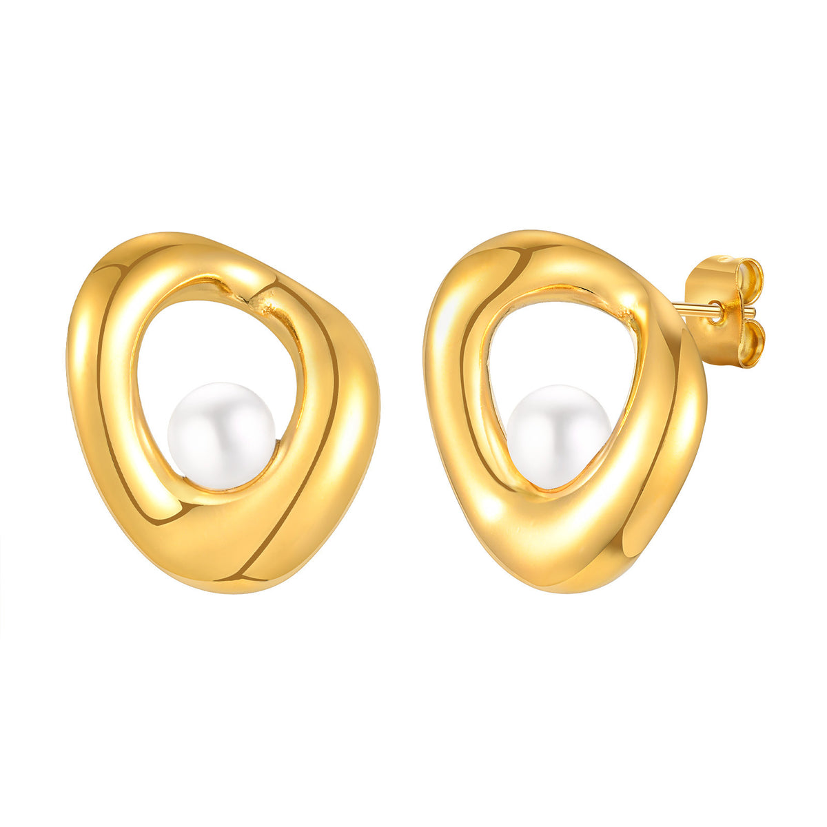 Stainless Steel Pearl Geometric Earrings