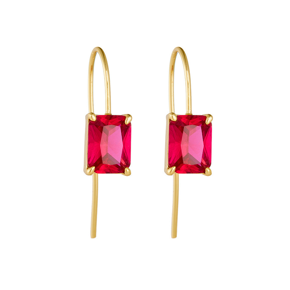 S925 Silver Colored Square Zircon Earrings, High-End Classic Earrings.