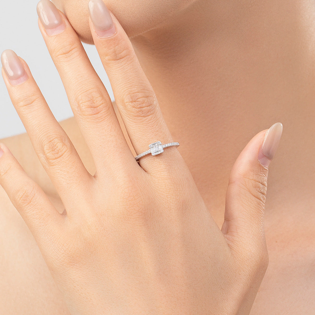 925 Sterling Silver Sugar-Cube Heart Zircon Ring
