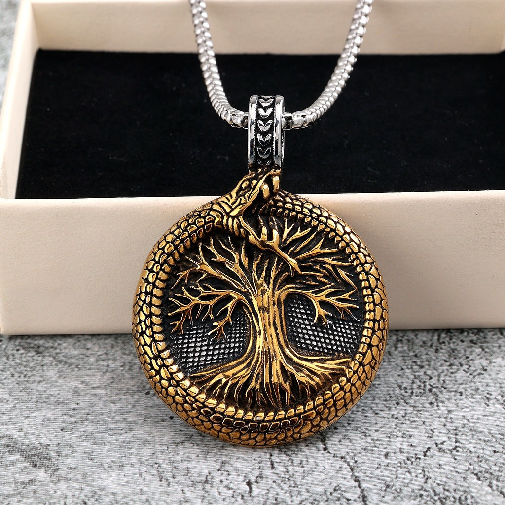 Punk Tree of Life Snake Pendant Necklace