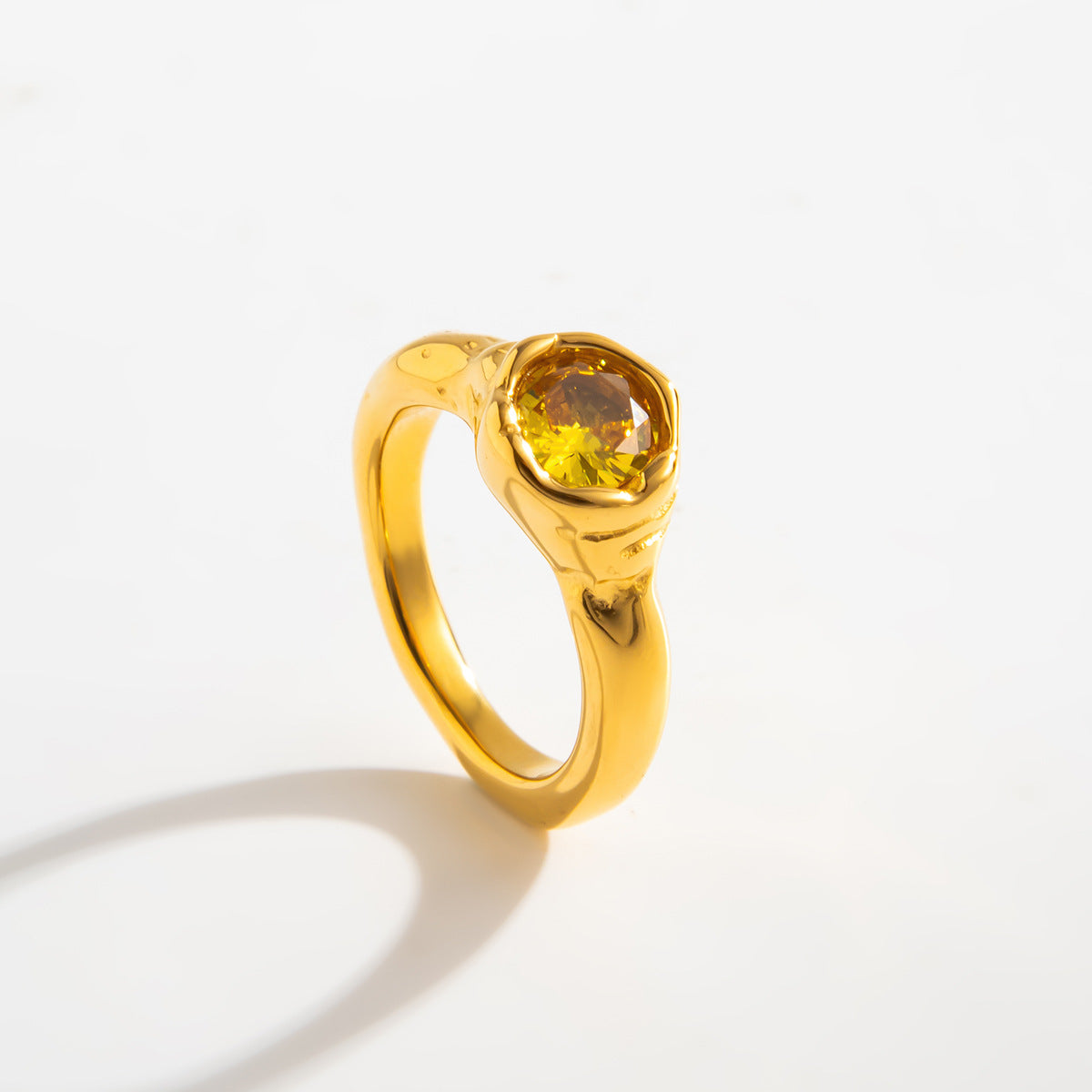 Planderful Stainless Steel Ring With Lava Texture And Zircon Inlays For Women Statement Jewelry