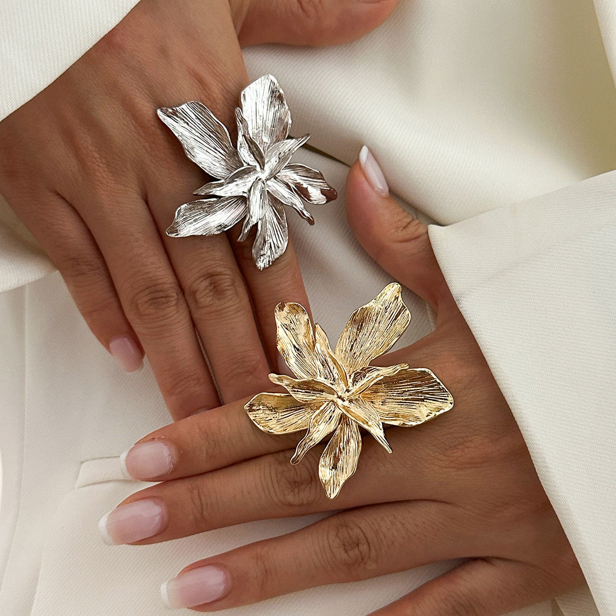 Planderful Collection Vienna Verve Statement Flower Ring Three Dimensional Beaded Metal Jewelry For Trendsetting Women