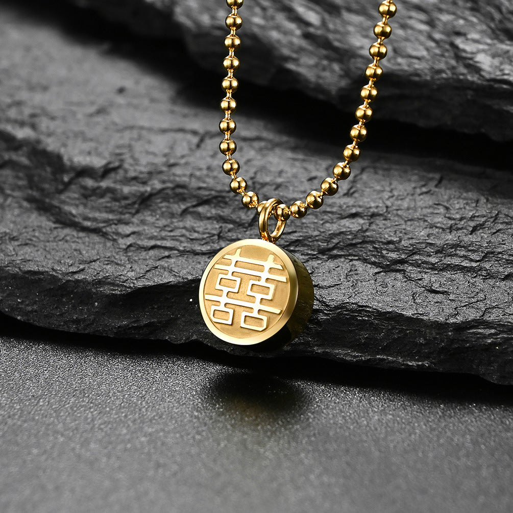 Guochao Husi Titanium Steel Necklace Plated with 18K Gold