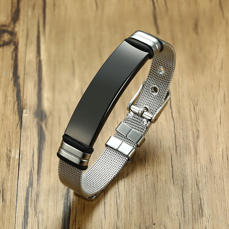 Stainless Steel Mesh Curved Brand Bracelet for Men