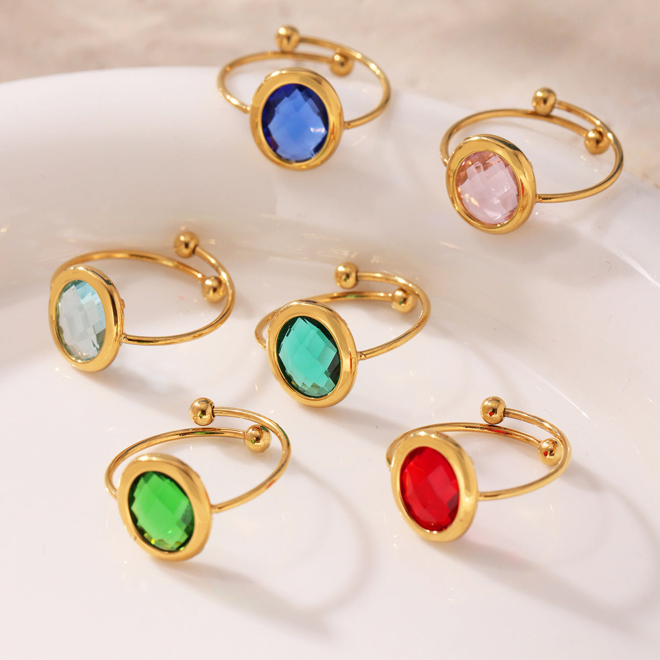 Planderful Glass Ball Index Finger Ring Gold Plated Women