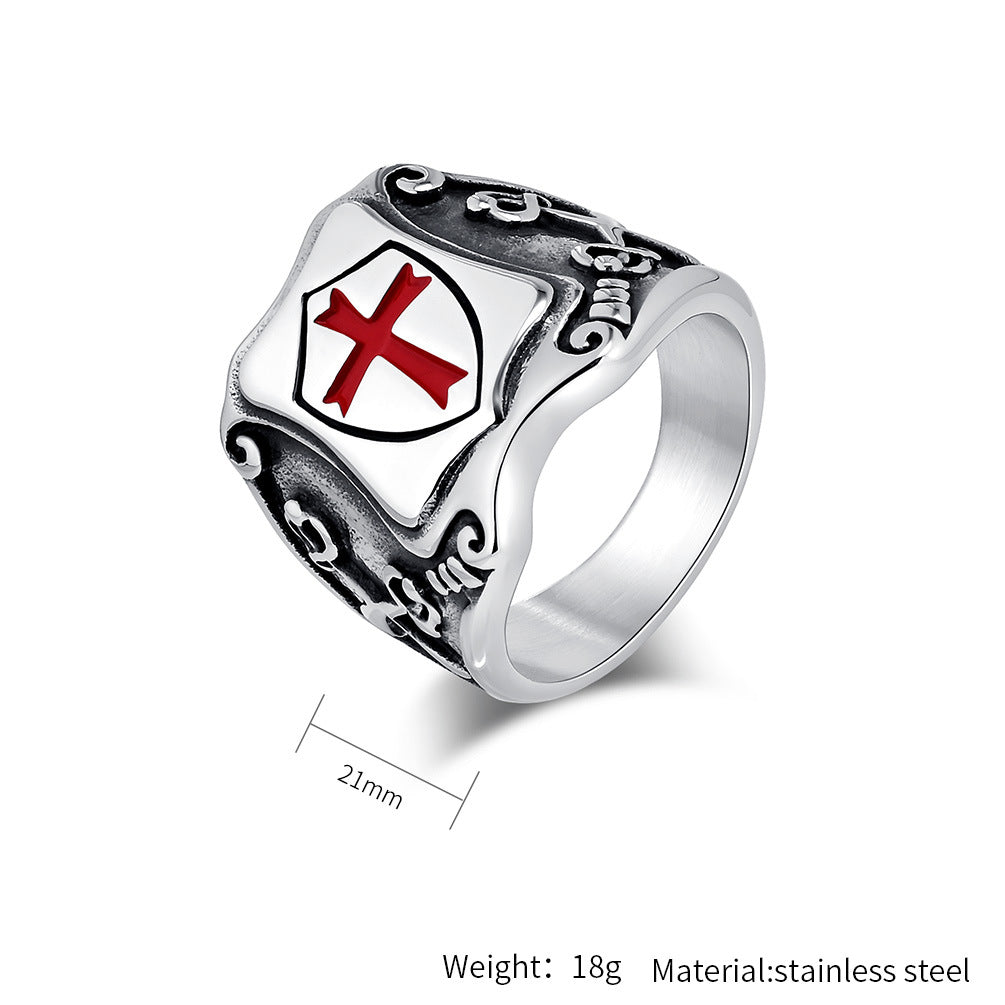 Steel Ring – Statement Cross Shield Punk Military Style For Men Retro Armor Edition By Planderful