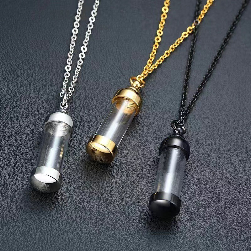 Planderful Stainless Steel Glass Pendant Perfume Bottle Necklace Openable For Unisex Everyday Fragrance