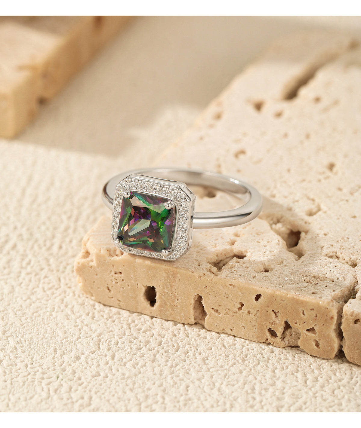 925 Sterling Silver Seven-Color Sugar-Cube Ring