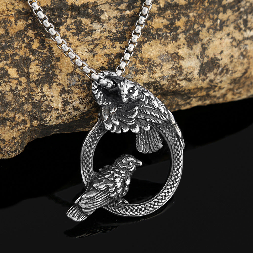 Cross-Border Stainless Steel Ring Crow Pendant Necklace