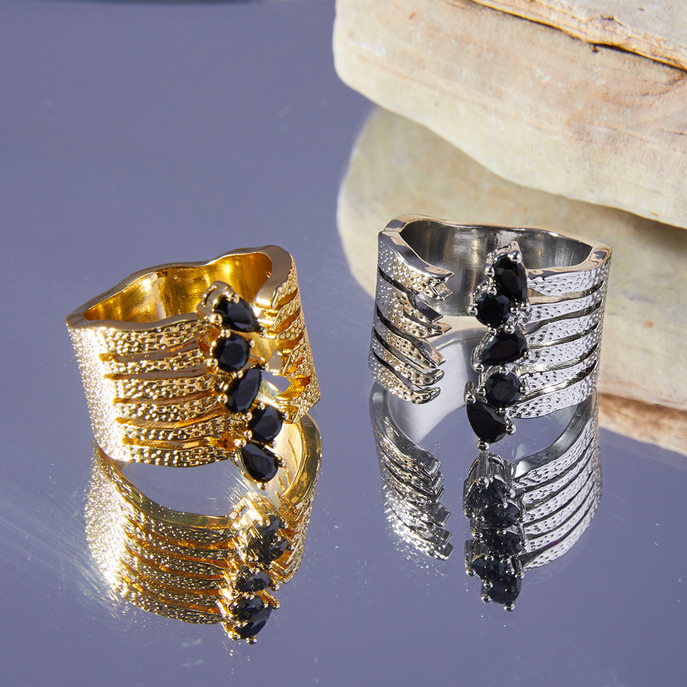 Elegant Geometric Multi-layer Zircon Open Ring with Copper Detail