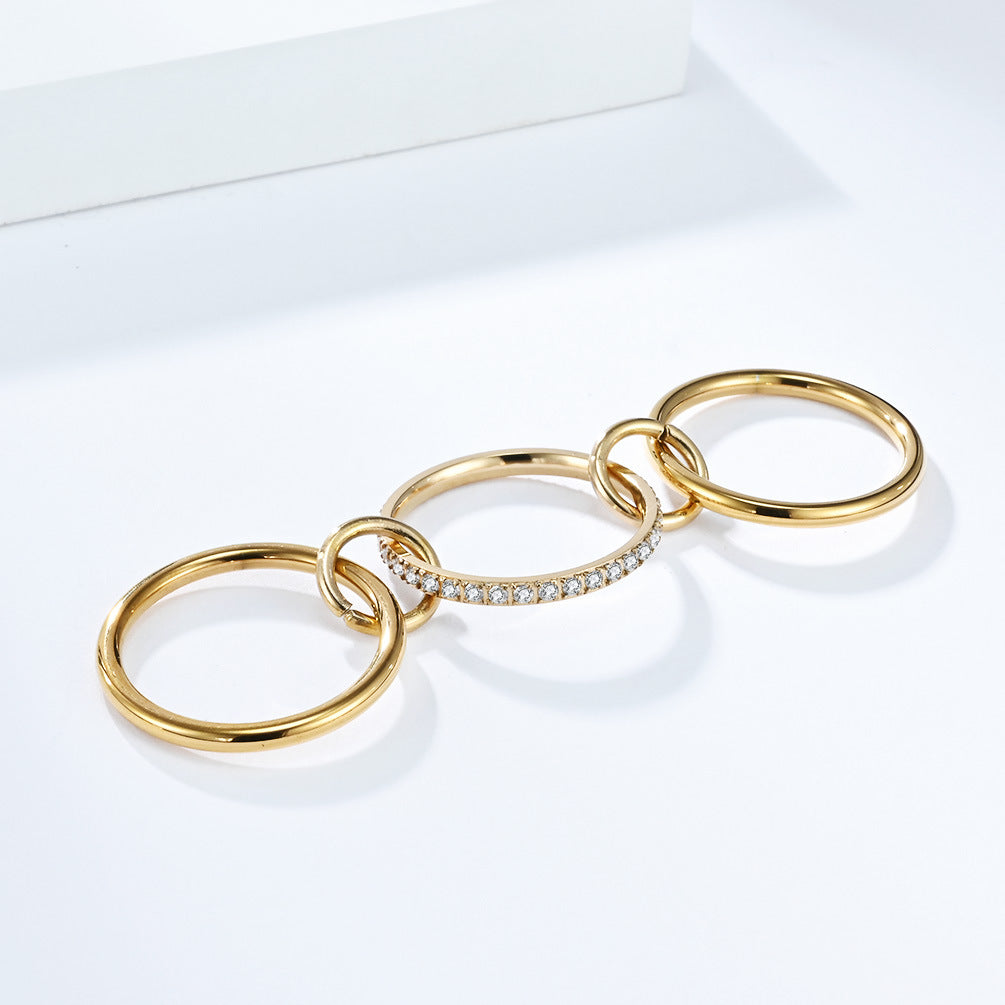 Planderful Everyday Genie Three Layer Stacking Ring With Zircon Light Luxury For Women