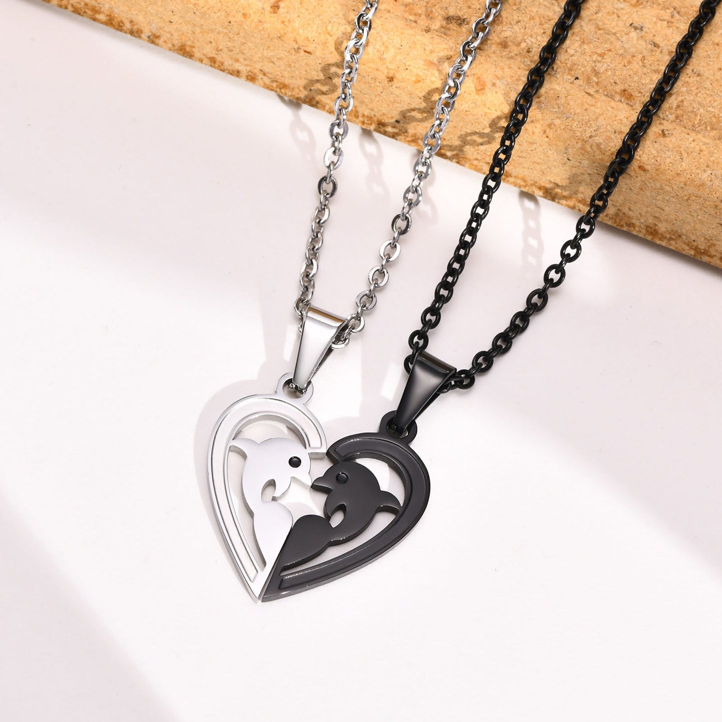 Couple Pendant Stainless Steel Dolphin Puzzle Swan Heart