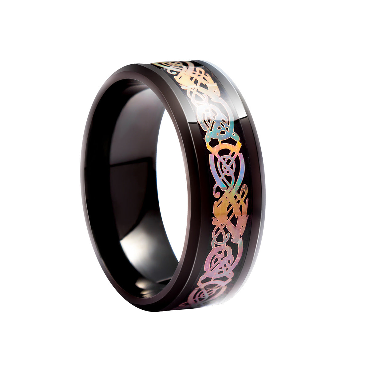 Dragon Pattern Titanium Steel Ring - Colorful Mythical Men's Jewelry