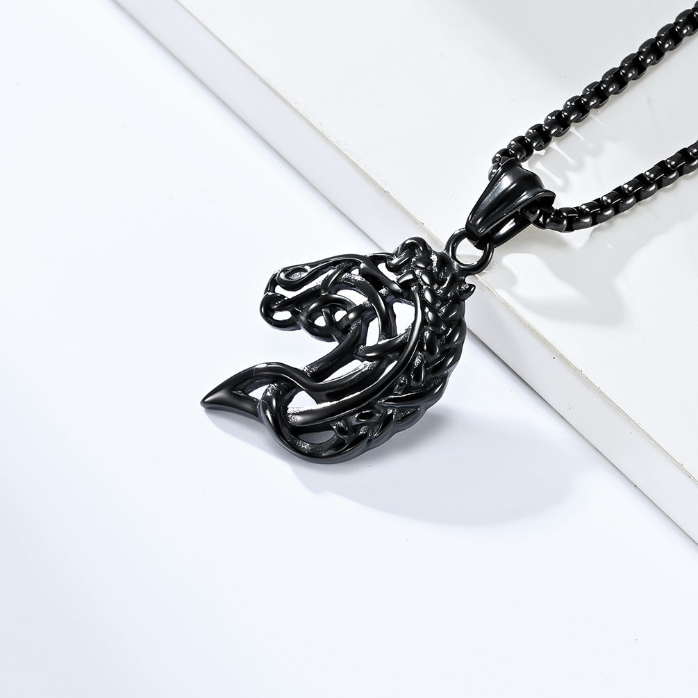 Planderful Horse Head Necklace Celtic Hollow Design Stainless Steel Unisex Timeless Jewelry