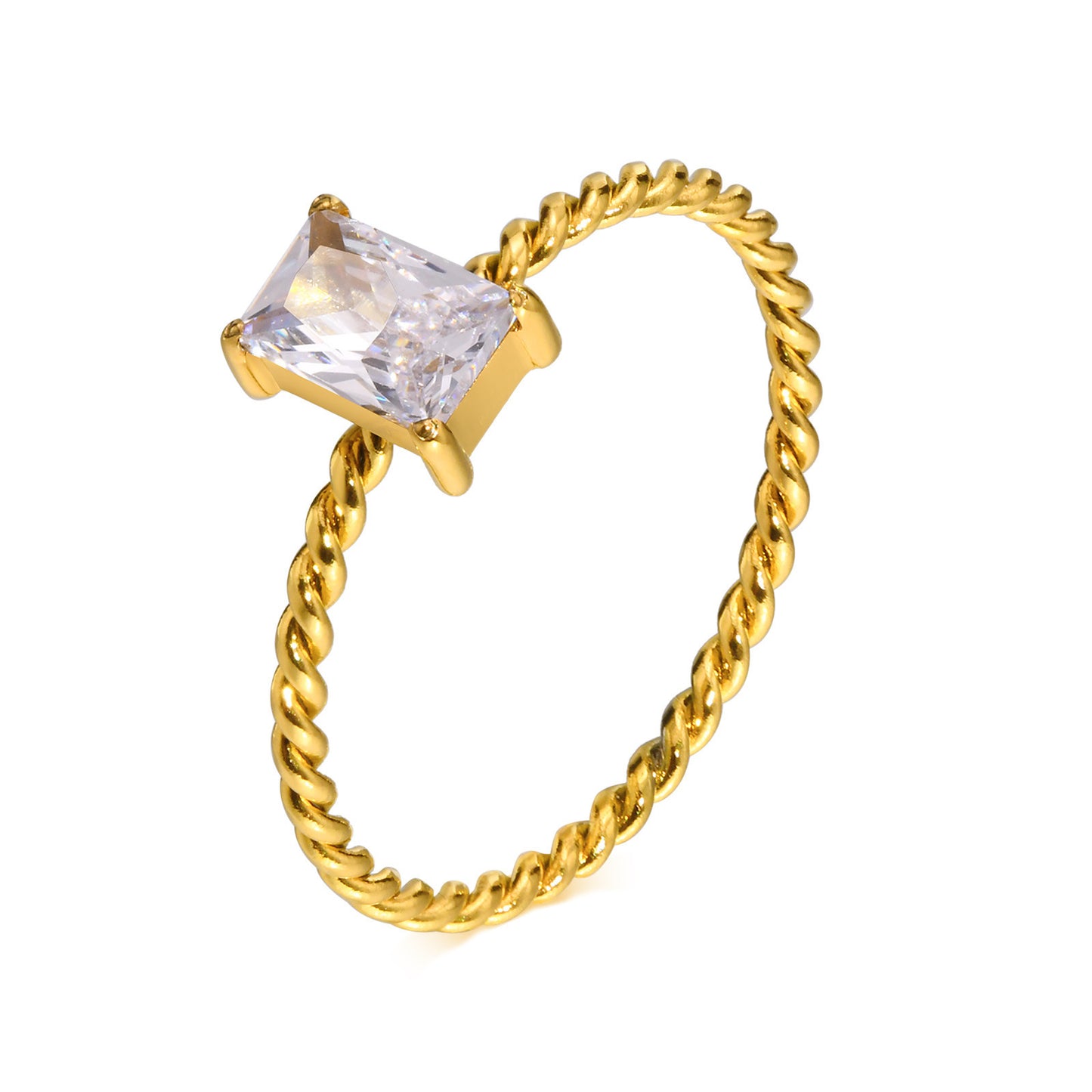 Stainless Steel White Zircon Square Ring Gold in Fashion Jewelry Wholesale