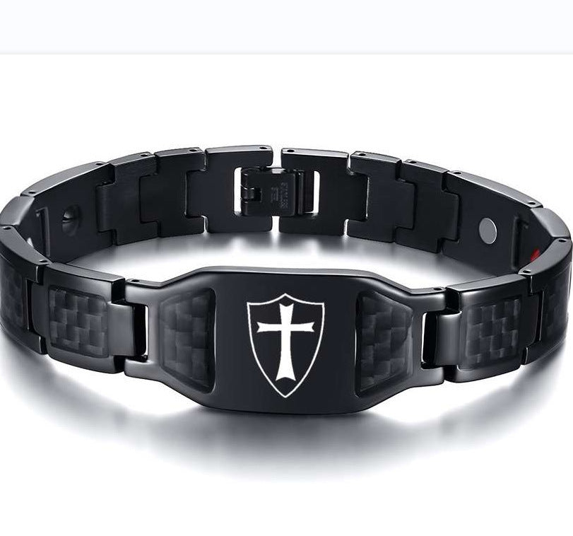 Carbon Fiber Black Stainless Steel Bracelet for Men