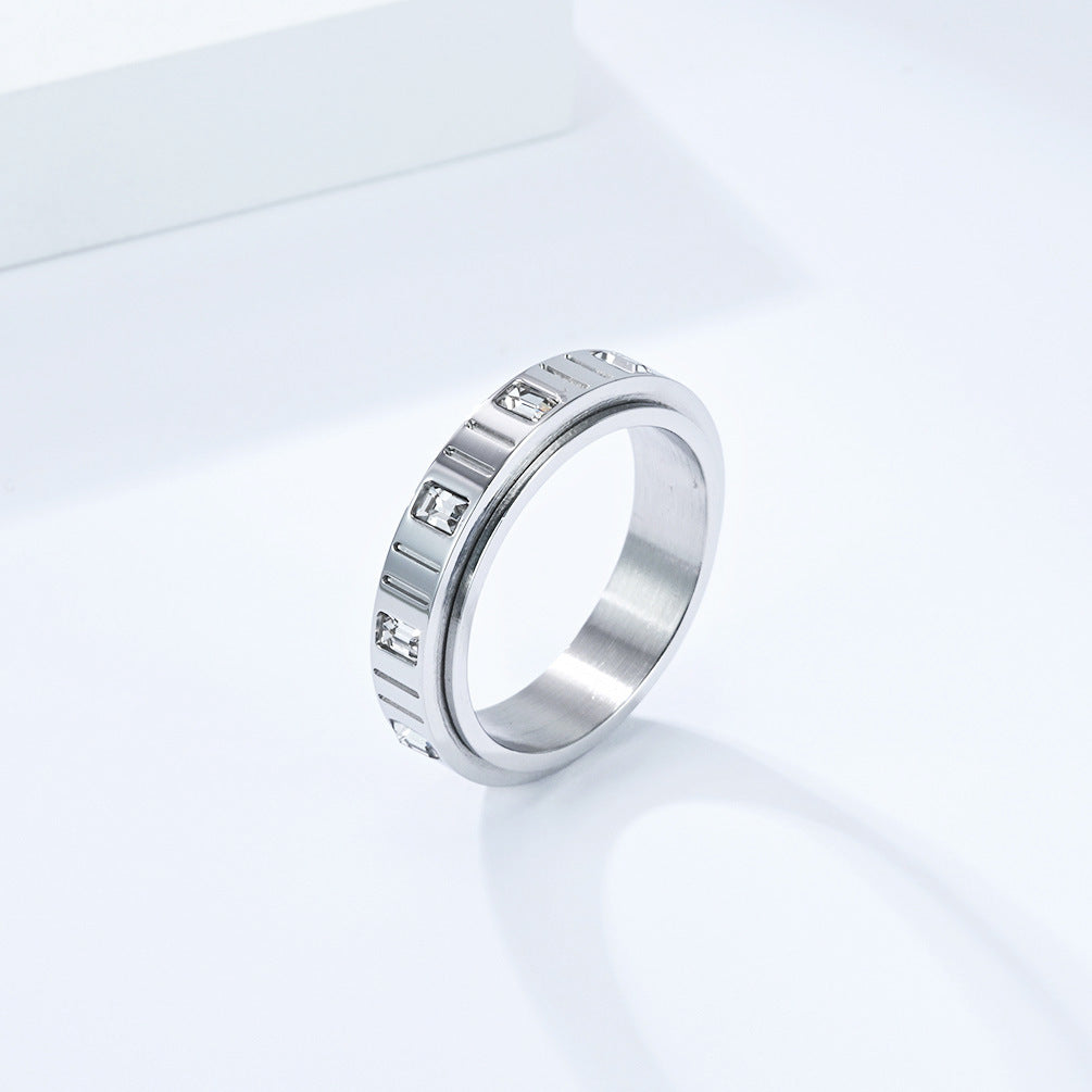 Planderful Everyday Genie Rotating Ring Green Zircon For Women Stainless Steel Elegant Decompression Jewelry