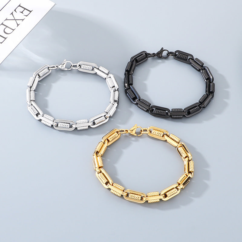Design Metal Chain Bracelet – Mechanical Wind Rock Vacuum Plating Titanium Steel Men's