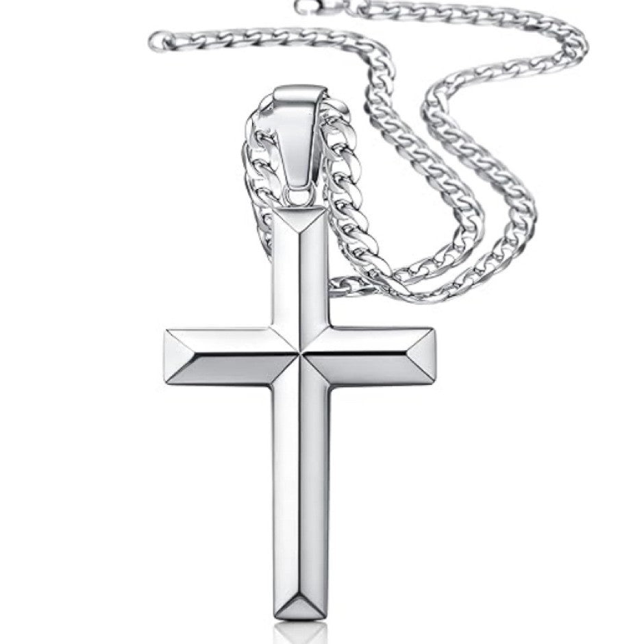 1. Planderful Cross Pendant Necklace Stainless Steel Unisex Cuban Chain Gift For Him And Her