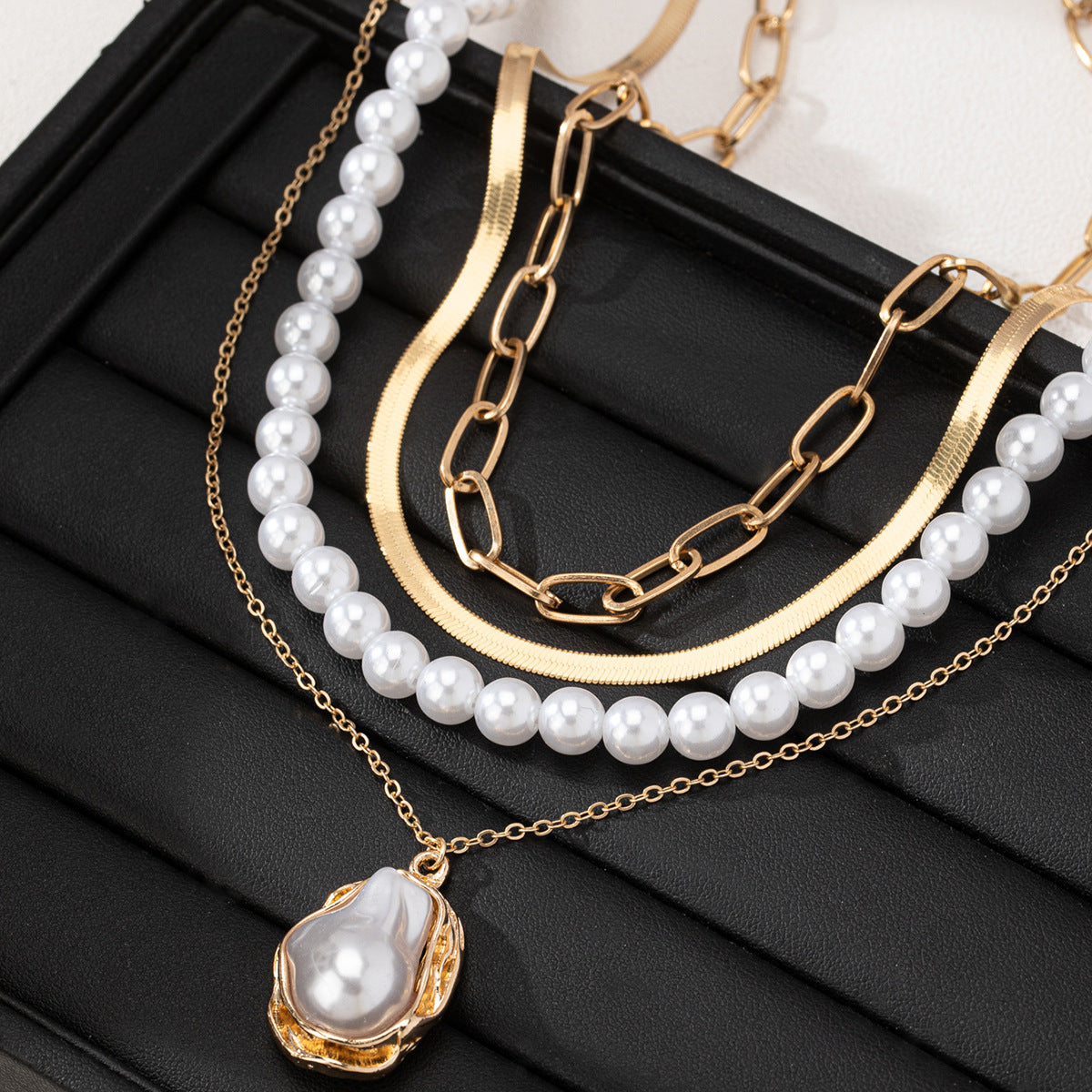 Planderful Vienna Verve Necklace Set – Elegant Retro Metal Design with Special-Shaped Artificial Pearls