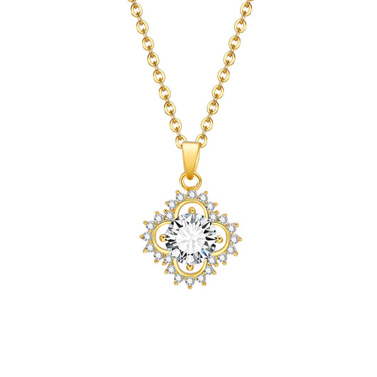 Zircon Flower Pendant 18K Gold Necklace Copper Fashion Jewelry